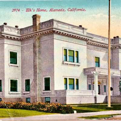 Postcard depicting main facade Alameda Elks Building, c. 1910