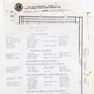 Activity Records of the Lions Club, 1985-1986