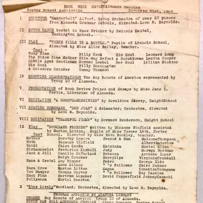 Program for Play at Porter School Auditorium, November 24, 1930