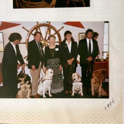 1994 fundraiser at the museum: Dogs in front of the wheel