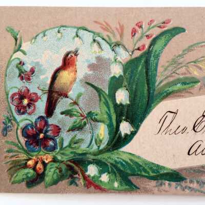 Greeting Card depicting flowers and a bird, 1880