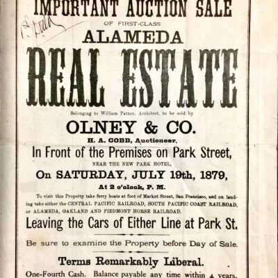 Real Estate Flyer advertising auction by Olney & Co, 1879