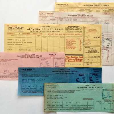 Receipt payment County taxes for 2038 Alameda Ave, 1944-1950