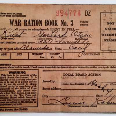 War Ration book No. 3 issued to Kurt Otzen, c. 1941-1945