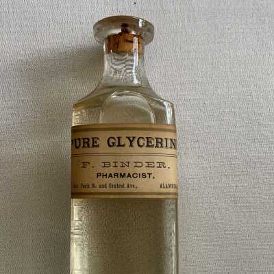 Pure Glycerine Medicine Bottle from F. Binder with Glycerine, early 1900s