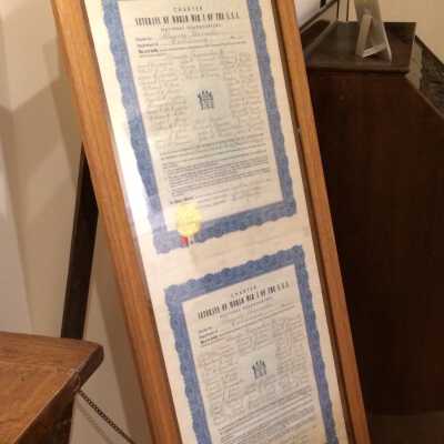 Framed Charter, Veterans of WWI, from Barracks No. 635, 1949