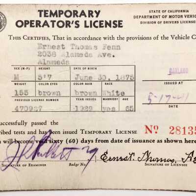 Temporary operator's license of Ernest T. Fenn, 1941