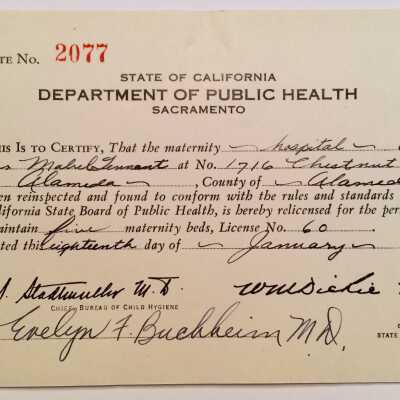 State Operating permit, Tennant's Maternity Hospital, 1940