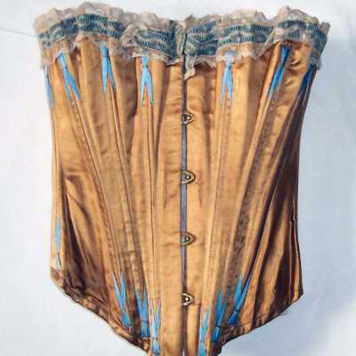 Gold satin Corset with ecru lace, 1864