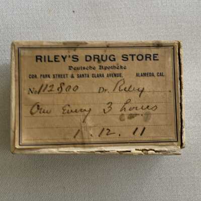 Medicine or pill box from Riley's Drug Store, early 1900s