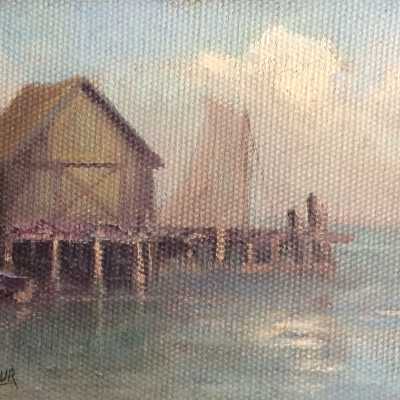 Oil painting of Anderson's Wharf, by F.C. Arthur, c. early 1900s