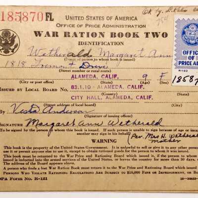 Cover to War Ration Book 2 of Margaret Ann Wetherald, 1941-1945