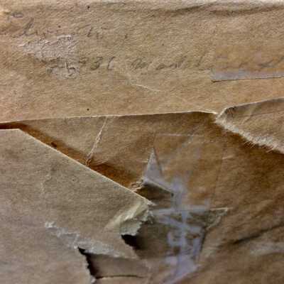 Some almost illegible writing on wrapping.