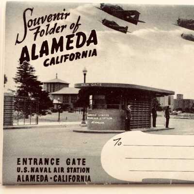 'Souvenir Folder of Alameda, CA', folding postcards in jacket, 1940s