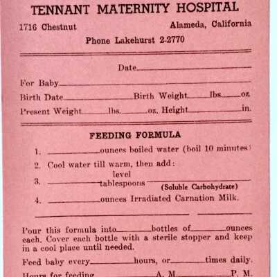 Tennant Maternity Hospital Sample Statistics Card, 1911-1945