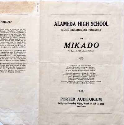 Program Alameda High School play 'Mikado', 1922