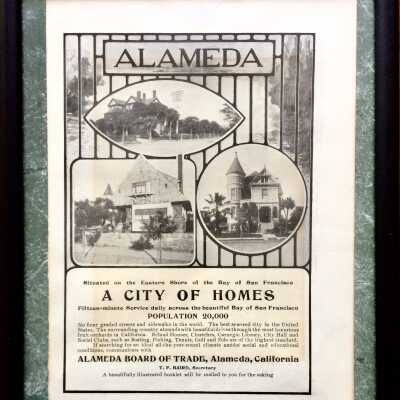 Framed magazine ad placed by the Alameda Board of Trade, c. early 1900s