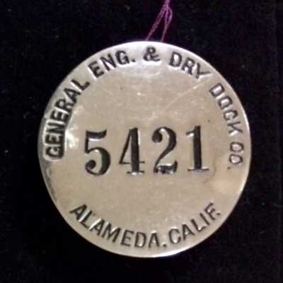 General Engineering and Drydock Co., employee badge, no. 5421, prior 1948
