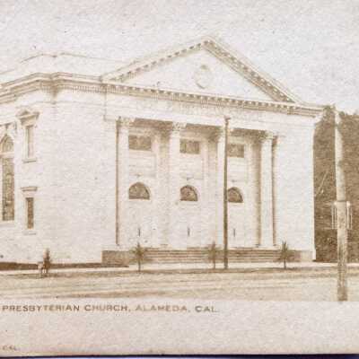 Photo postcard exterior Presbyterian Church, by A. Blumberg firm, c. 1919