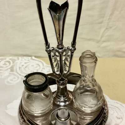 Silver plated five-hole revolving dinner caster set, c. 1890