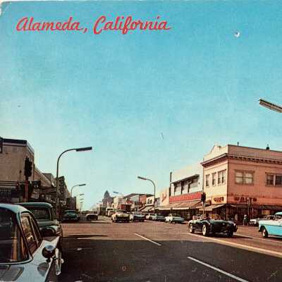 Postcard of intersection of Park Street and Santa Clara, c. 1960s