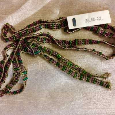 Necklace of woven pink and green glass beads, c. 1920s
