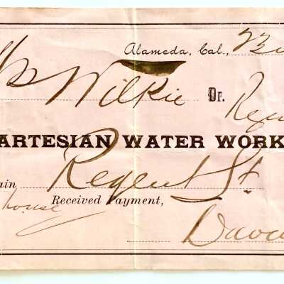 Receipt payment of Artesian Water Works, May 1892