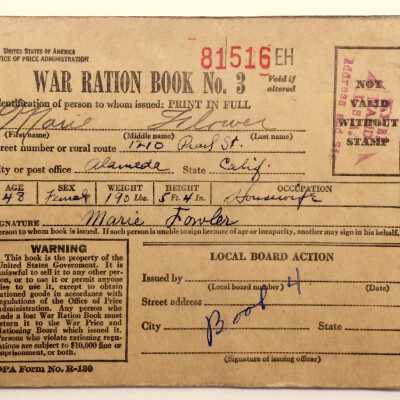 War Ration Book No. 3 of Marie Fowler, 1941-1945