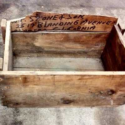 Crate with partial address of the Stone Boat Yard, prior to 1970