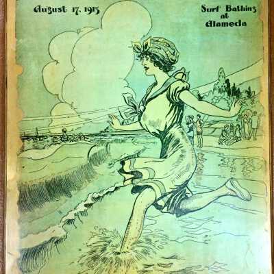Plaque made from an illustration advertising Surf Bathing, 1913
