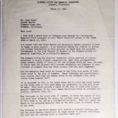 Letter about a Living War Memorial Committee, 1946