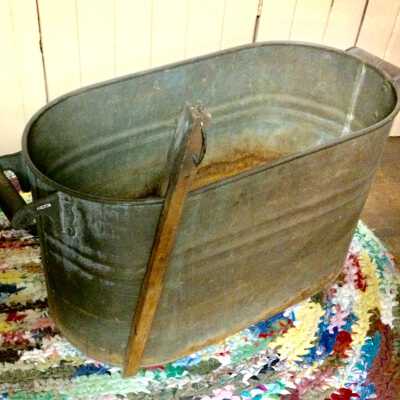 Metal laundry boiler with handles with wooden grips, early 1900s