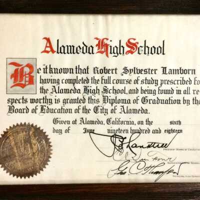 Alameda High School Diploma of Robert Sylvester Lamborn, 1918