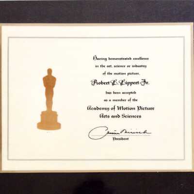 Plasticized Plaque of acceptance Robert Lippert Jr. to AMPAS
