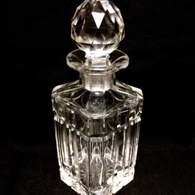 Clear crystal four sided cologne bottle with stopper, c. 1900s