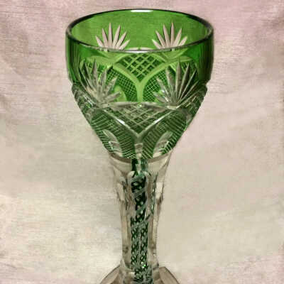 Green flashed goblet with cut crystal glass base, prior 2019