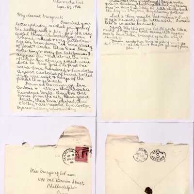 Print-outs of letter and articles re 1906 Earthquake, 2021