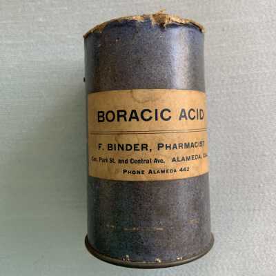 Box of Boracic Acid purchased at F. Binder Pharmacy, c. early 1900s