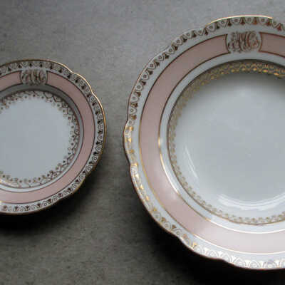 Monogrammed partial dinner set from Alfred A. Cohen's Fernside estate, c. 1870s