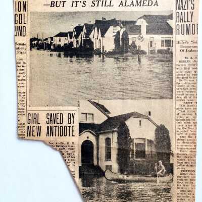 Clipping about flooding at South end of Broadway, 1935