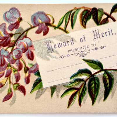 Reward of Merit card presented to Theodore Eisfeldt, c. 1880s