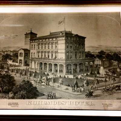 Lithograph print, Kohlmoos' Hotel, by H. Steinegger, c. 1879