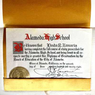 Alameda High School Diploma of Linda R. Zanaria, 1928
