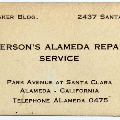 Business card of Pierson's Alameda Repair Service, c. 1940