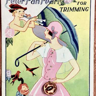'Peter Pan Pearls' button card, c. 1930s