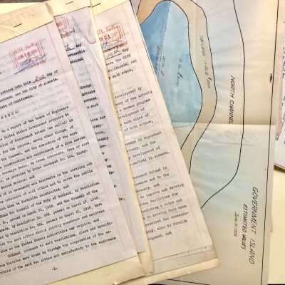 File folder with papers marked 117 about Government Island, 1925-1932