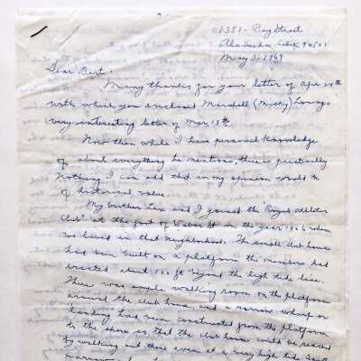 Letter with remembrances about the Royal Athletic club, 1969