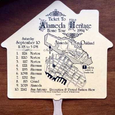 House-shaped fan with map for Alameda Heritage Home Tour, 1994