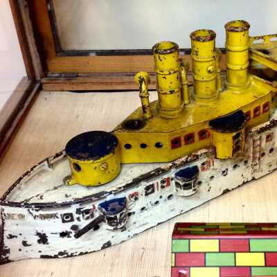 Cast Iron 'New York' pull toy Battleship, c. 1900