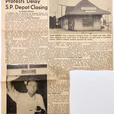 Clipping regarding closing of S. P. Ticket office, 1957
